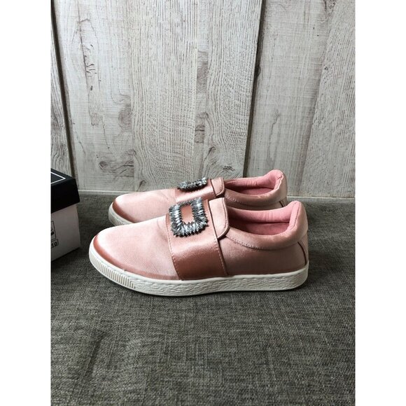 Womens Qupid Mauve Pink Satin Walk 01A Rhinestones Slip On Shoes Size 10 - Picture 4 of 6